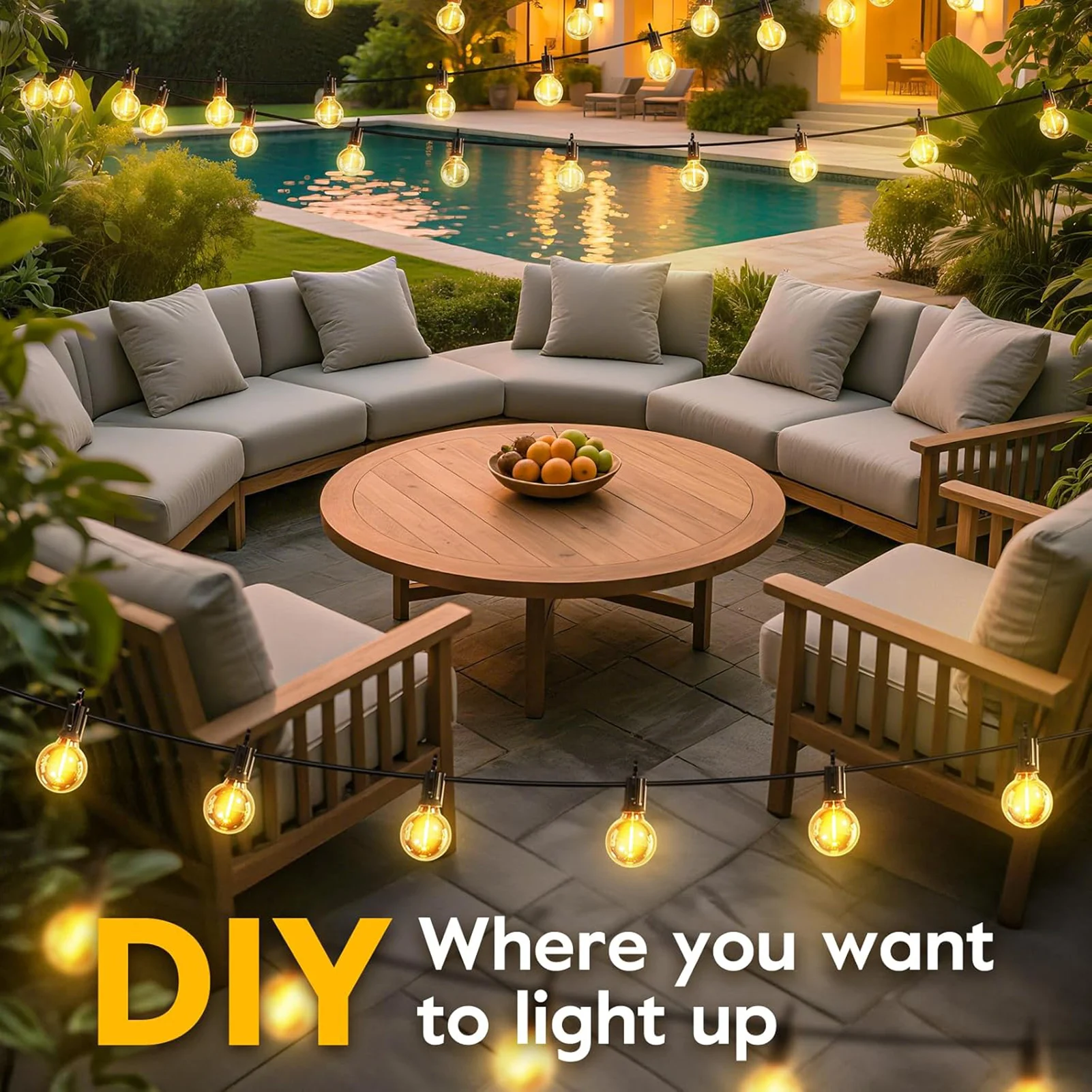 ไฟ LED สำหรับตกแต่งกลางแจ้ง 50/100 ฟุต แบบกันน้ำ สำหรับสวนและลานบ้าน รุ่นเสียบปลั๊ก ให้แสงไฟสร้างบรรยากาศ