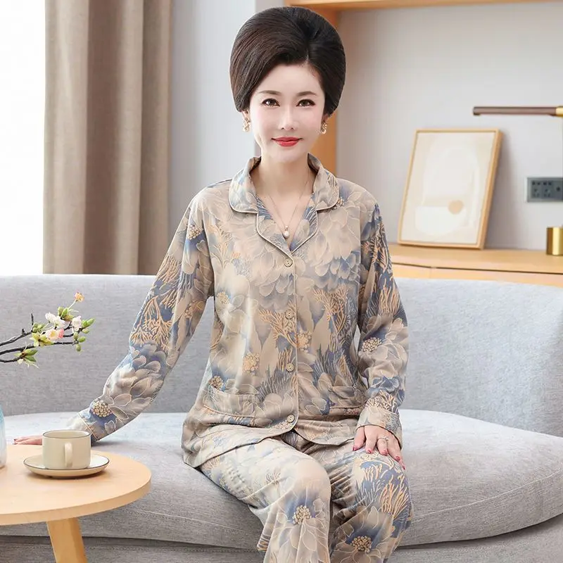 Pure Cotton Pajamas Ms. Spring and Autumn Long Sleeve Top Grade Cotton Cloth Large Size Autumn and Winter Thin A Loungewear Set