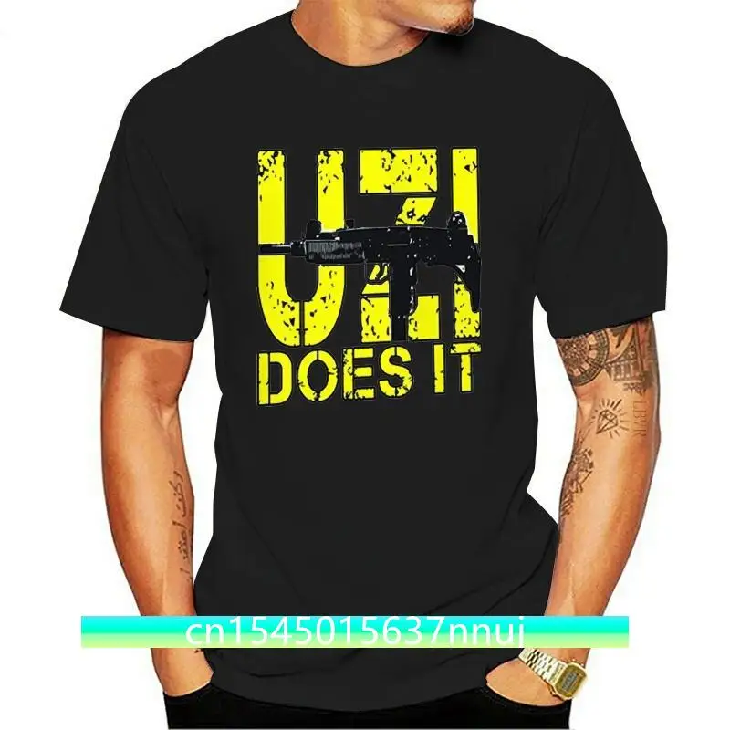 New 2021 Latest O-Neck Sunlight Men T-Shirt Uzi Does It Printed Design Gun Weapon Military Shooting Rangedesign Tshirt Online