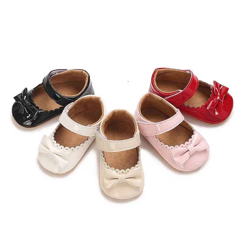 

HAIZHIW 5Colors Baptist shoes Spring Baby Shoes PU Leather Newborn Girls Shoes First Walkers Princess Bowknot Baby Prewalker