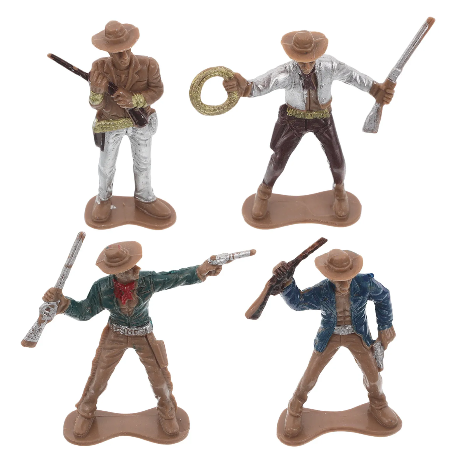 Statue de cowboy occidental miniature, 4 pièces, unique, fabriquée à la main, décorative pour la maison, fournitures pour fêtes d'anniversaire, Wild West