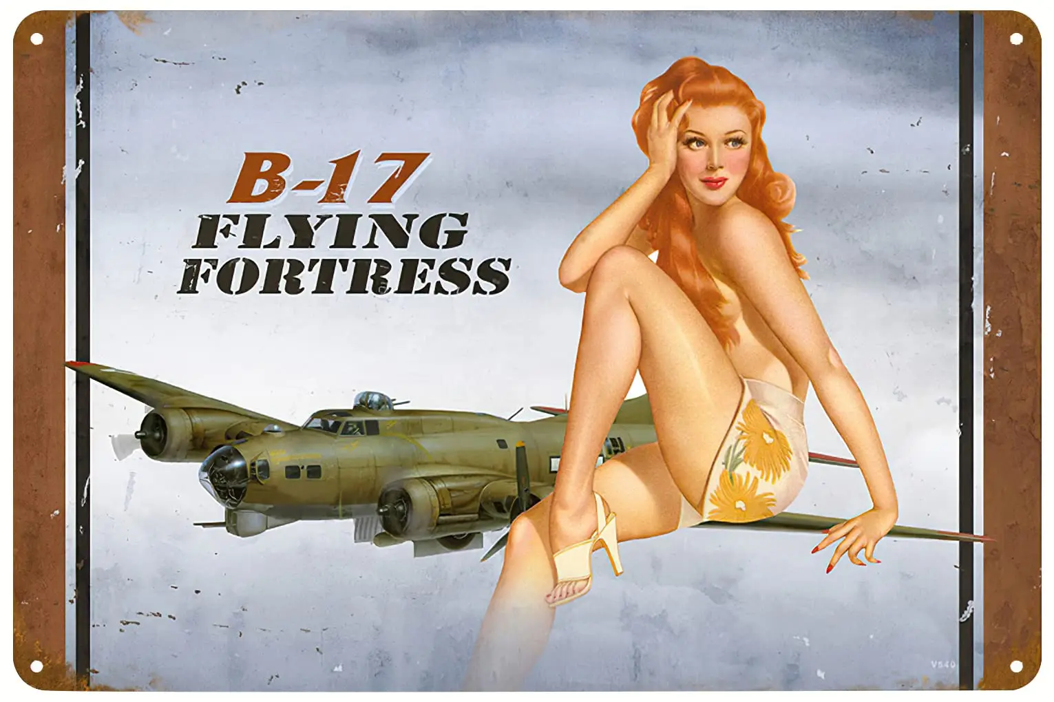 B-17 Flying Fortress Bomber Poster Pin Up Sexy Girl Metal Tin Sign Air Force Military Series Vintage Wall Art Decor Plaque for H