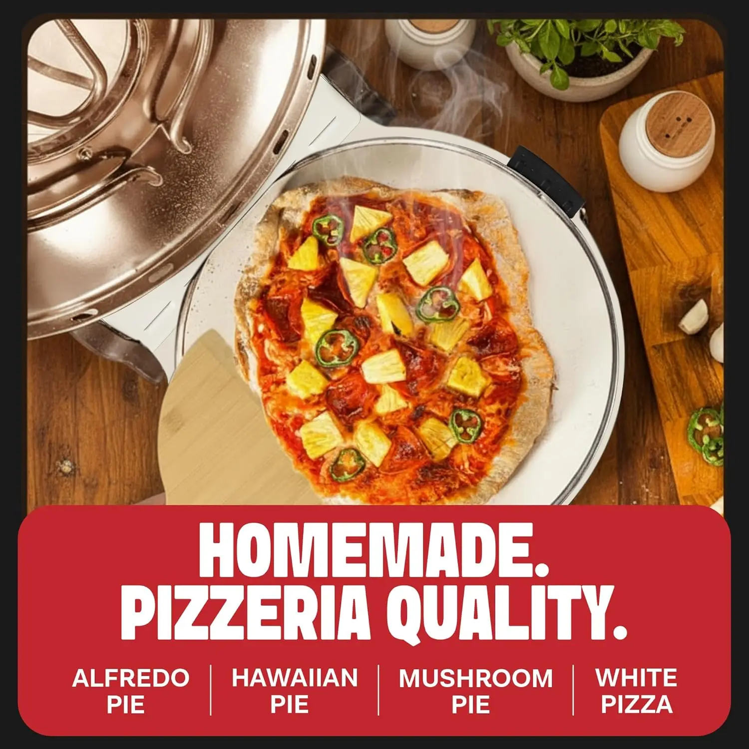 فرن بيتزا قشرة مقرمشة من حجر الجرانيت - فرن بيتزا كهربائي مقاس 12 بوصة صانع سطح الطاولة الداخلي مع حرارة حجر السيراميك u #5