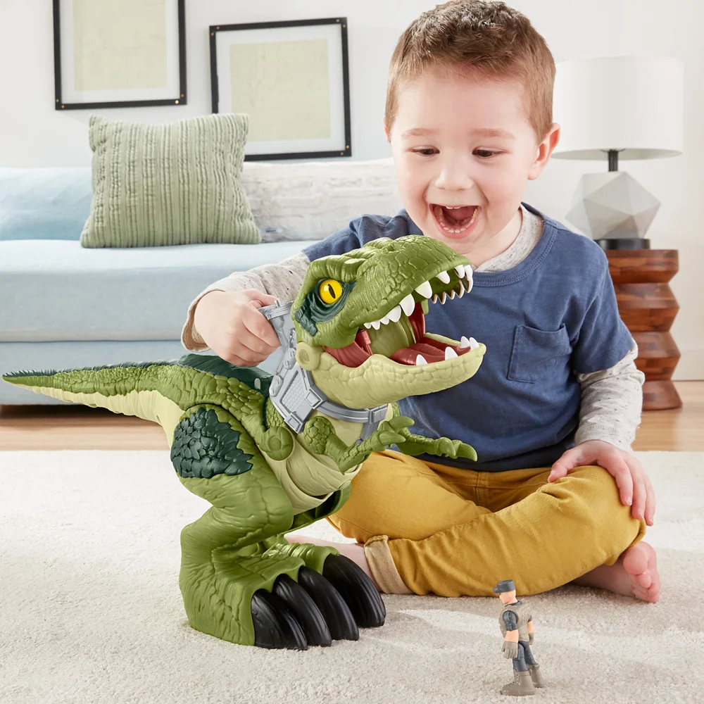 Jurassic World Mega Mouth T.Rex mainan Chomping dinosaurus Model Tyrannosaurus Rex hadiah ulang tahun anak laki-laki