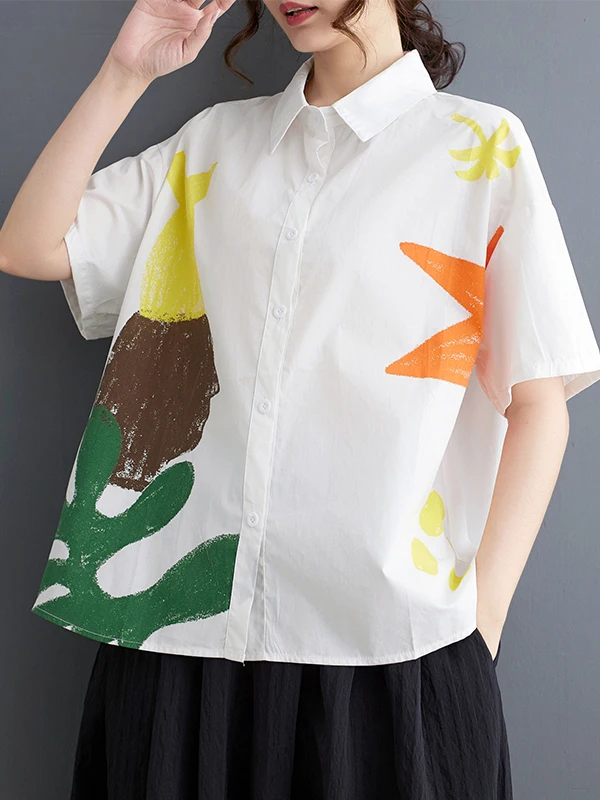 

Summer New Loose Large Size Patchwork Casual Sweet Short Sleeve Shirt T-shirt Trendy Women's Casual Fashion Top Collar