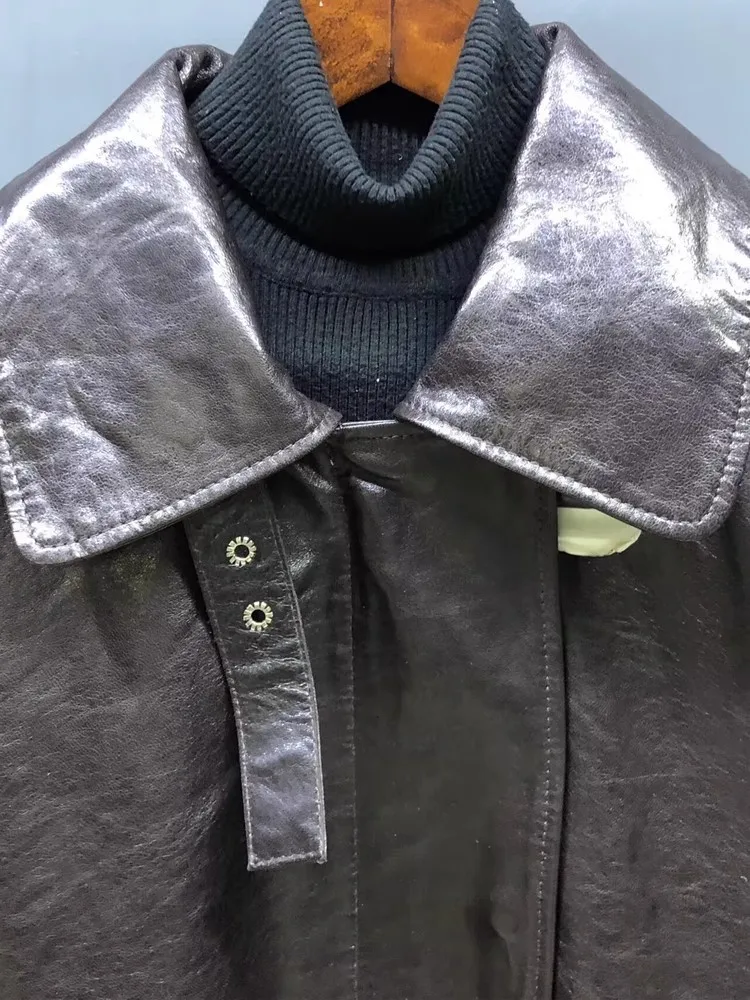 Giacca da donna in vera pelle vintage autunnale streetwear vestibilità ampia cera d'olio cappotto da pilota in pelle di pecora bavero capispalla casual da donna da ufficio