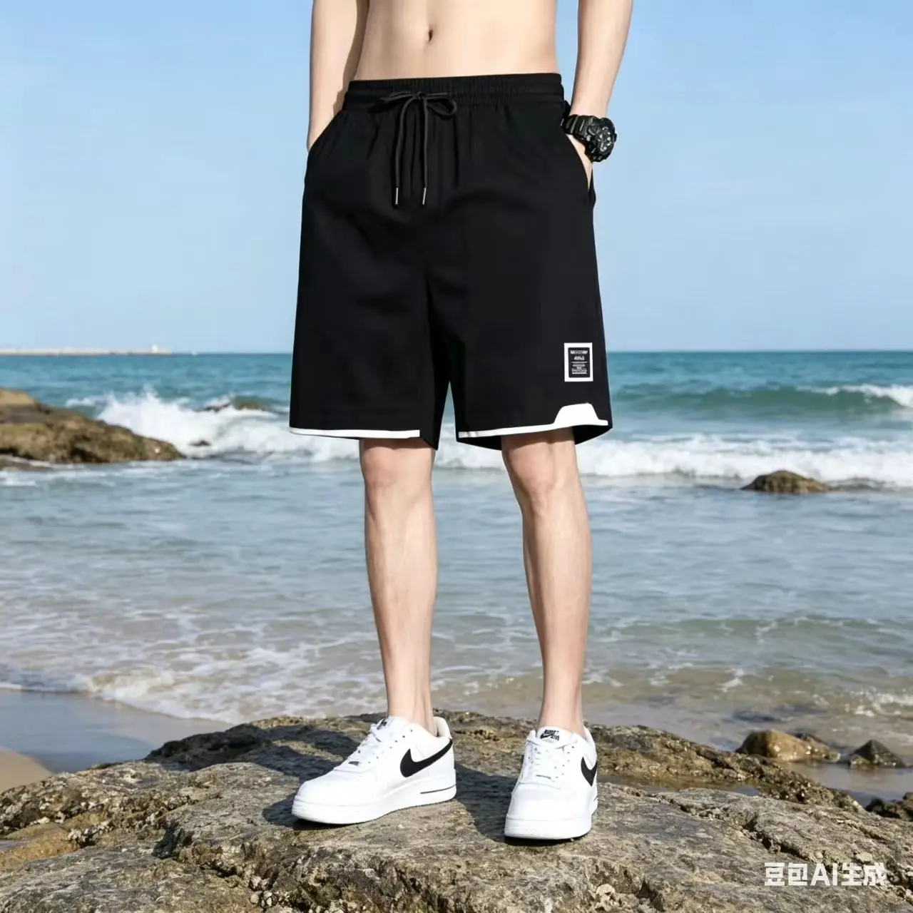 Shorts for boys, summer plus size, sports and casual, loose fit, wearing five quarter length straight leg pants