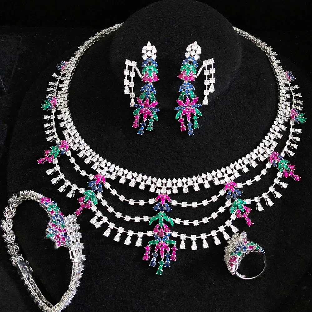 

Soramoore Gorgeous 4PCS Luxury New Style Necklace Bangle Earrings Ring Set For Women Wedding Bridal Jewelry Set Fashion Design