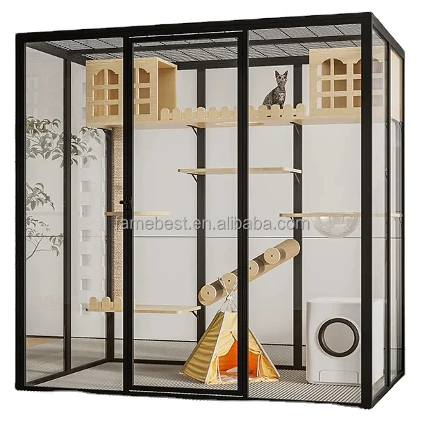 

2023 New Hot Sale Luxury Cat Villa Nest Bed Pet Cat Showcase Cage Indoor Cattery Cat House