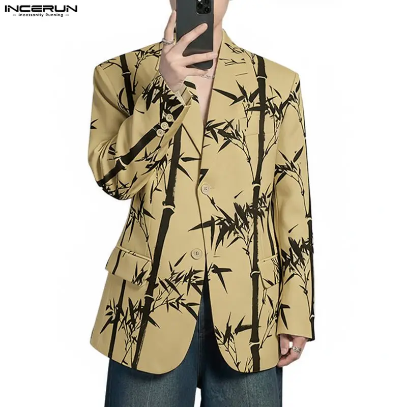

INCERUN Men Blazer Printing Lapel Long Sleeve Button Male Suit Streetwear Loose Spring 2026 Fashion Casual Thin Coats Men S-5XL