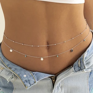 Primavera verano Nuevo boho minimalismo multicapa cuentas de cintura para mujeres lentejuelas geométricas cadena del vientre joyas de cadena de cuerpo sexy 10 mejores cinturones de la cintura de ventas - №2