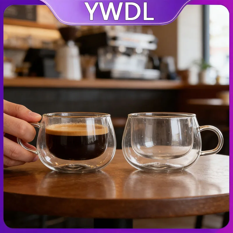 Taza de Vidrio de Doble Pared con Asa, Vidrio de Borosilicato de Alta Resistencia al Calor, Taza para Café o Té, 100ml 200ml