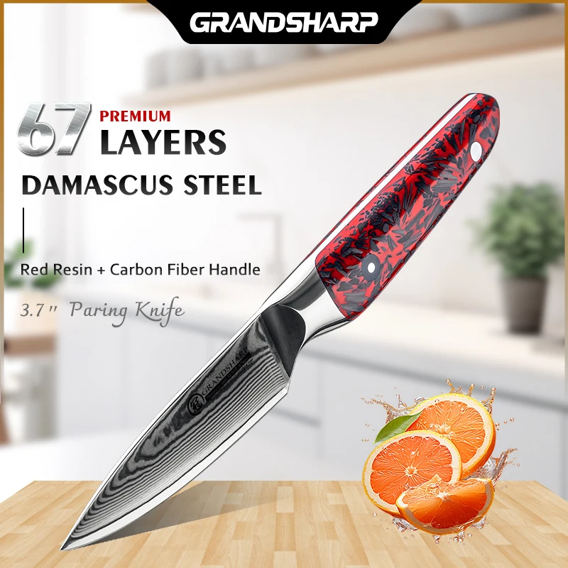 

Grandsharp 3,5 "нож для чистки овощей и фруктов, 67 слоев, в японском стиле, зеркальные Дамасские кухонные ножи, острый пилинг, нож для резки фруктов