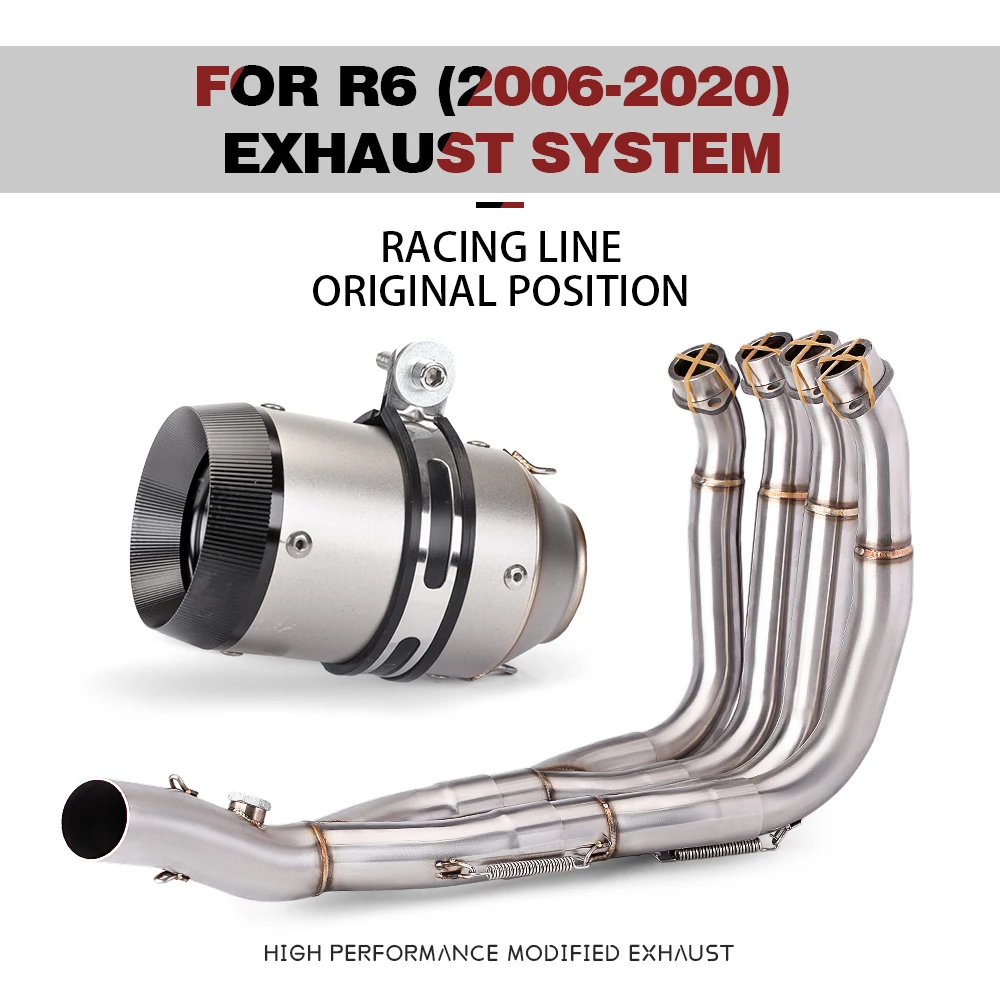 FOR YZF-R6 R6 Full Section Stainless Steel Exhaust Complete Kit Compatible with R6 Exhaust System (2006-2020 Models)