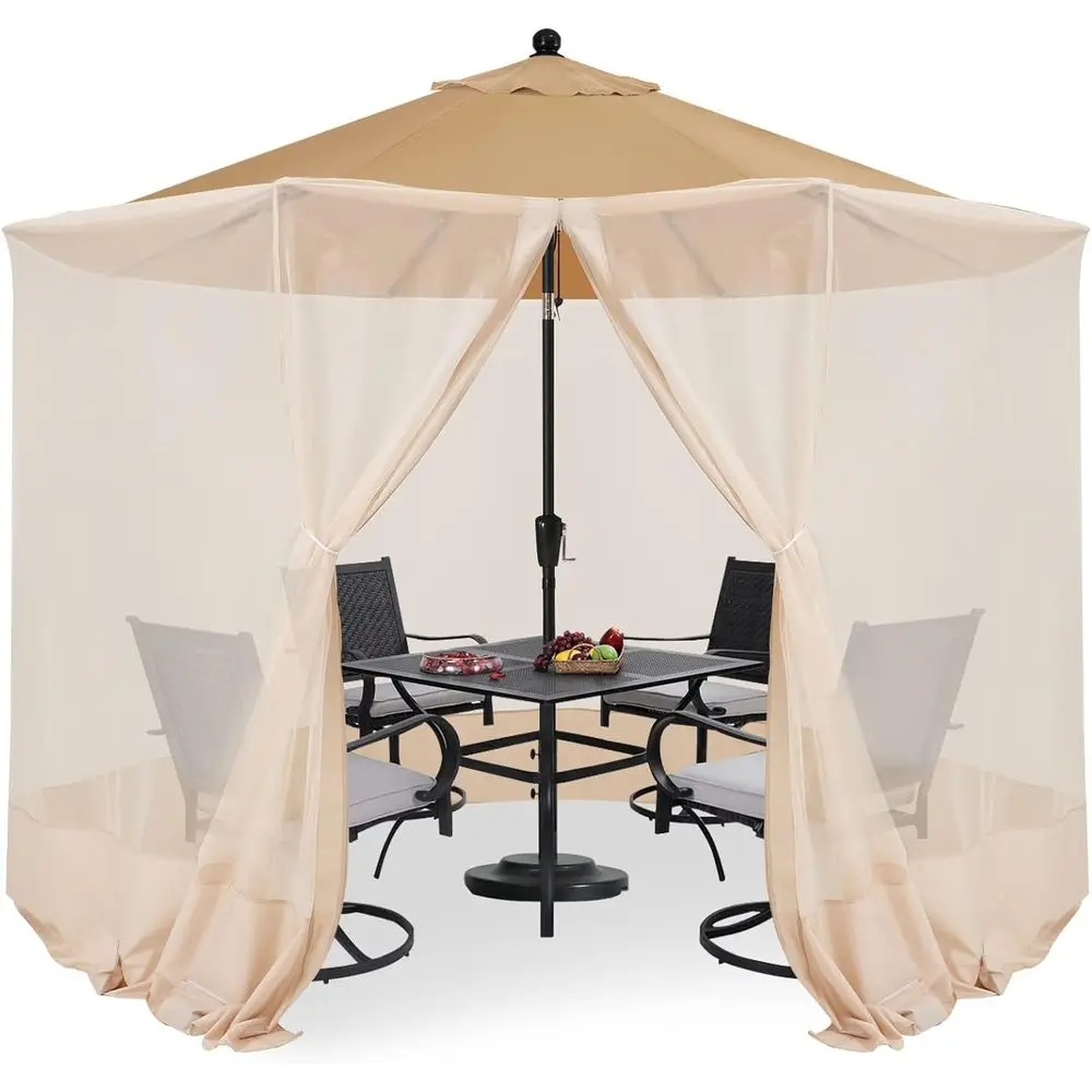 

7.5-11T Patio Umbrella Mosquito Netting Polyester Sn Mesh Net or Outdoor Umbrella with Zipper Door and Weight Bag Beige