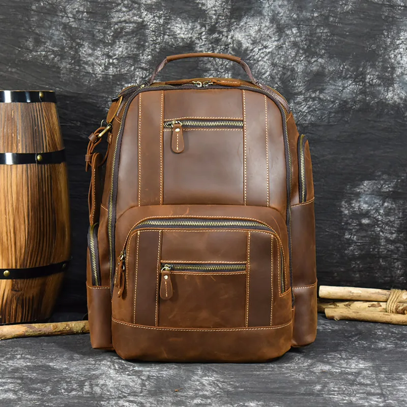 

Leather Backpack Multifunctional Retro Crazy Horse Leather Backpack Travel Bag Backpack Men's Business Commuter Computer Bag