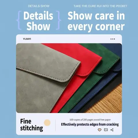 Lightweight Faux Leather Document Pouch A5 Magnetic Snap File Folder Document Bag Business Office