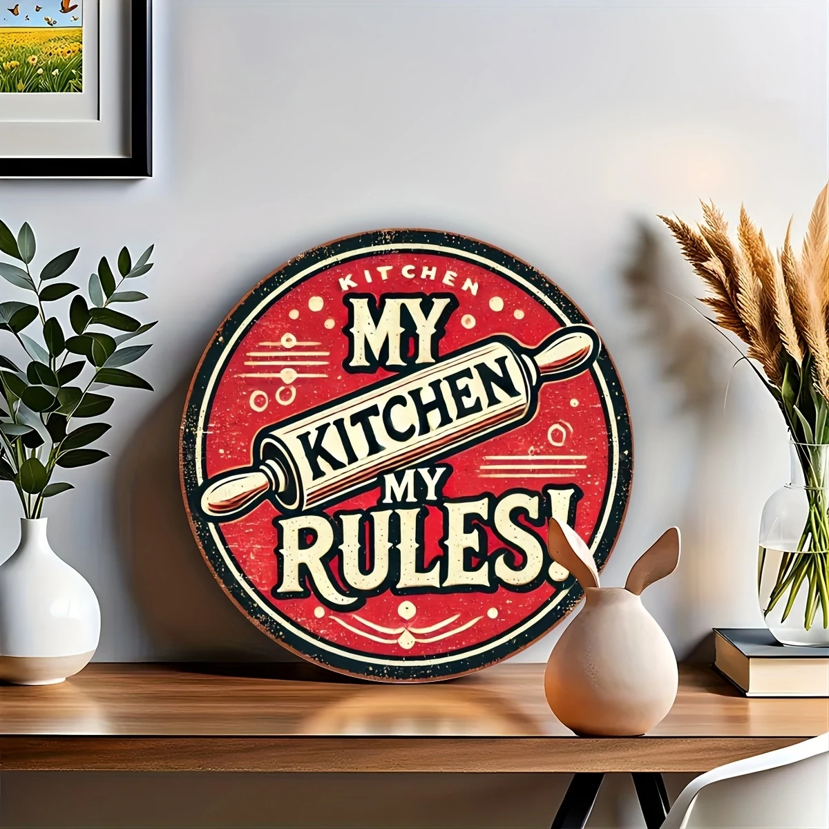 1/2 Uds. Letrero plano de madera redondo de 8 pulgadas "Mi cocina mis reglas", colgante decorativo para cocina de restaurante, regalos de decoración líder de cocina