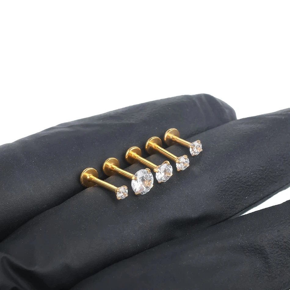 1/5PCS Titanium Piercing Labret Lip Studs 2/3MM CZ Crystal Ear Cartilage Tragus Helix Piercing Daith Lobe Earring Jewelry 18/16G