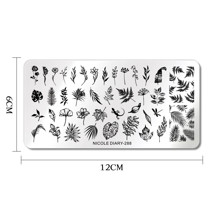 NICOLE DIARY Flower Leaves Nail Stamping Plates Leaf Floral Butterfly Line Printing Stencil Nail Stamp Templates Nail Art Tools