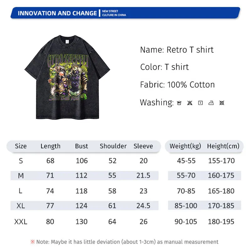 เสื้อยืดลายอะนิเมะ Bandai jojo ล้างแล้วเสื้อยืดลายวินเทจเสื้อยืดลายลูกบอลวิ่งเสื้อยืดลายการ์ตูนไจโร zeppeli เสื้อยืดผู้ชายผู้หญิงผ้าฝ้าย