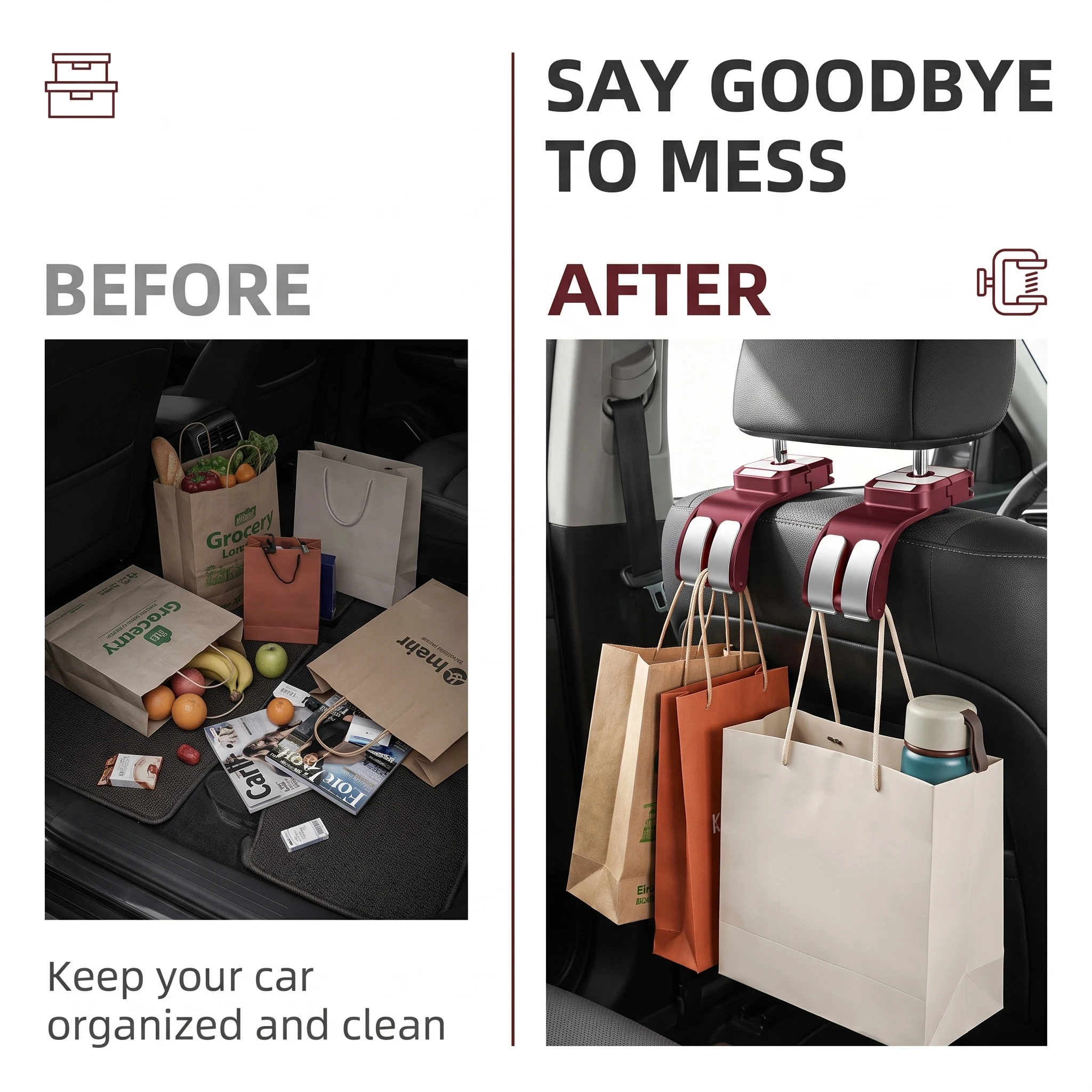 Car Seat Headrest Hook for JAECOO J7, ABS Material Auto Backseat Hanger Organizer for Bag Purse Grocery Storage Accessories