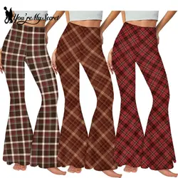 [You're My Secret]  Women Trousers Striped Plaid Printed Bell Bottoms Ladies Streetwear Yoga Pants High Waist Casual Flare Pants