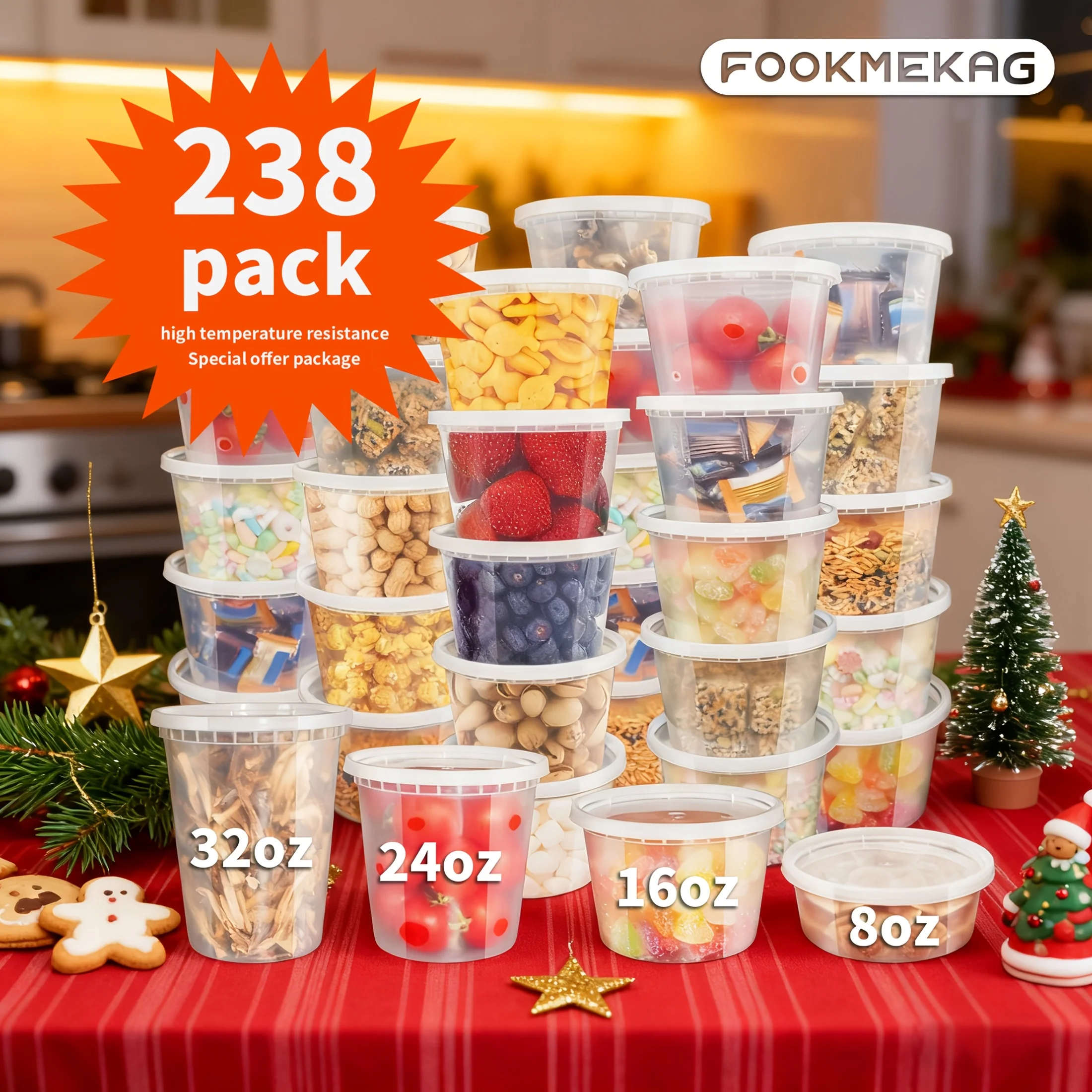 

Portable Packaging Box Made of Disposable Plastic, Includes 238 Soup Cups And Lids, Heat-Resistant with a Cover for Takeout, Reusable, Sealed And Leak-Proof, Microwave-Safe, Available in Sizes 8, 16, 24, And 32 Ounces, Ideal for Family Gatherings