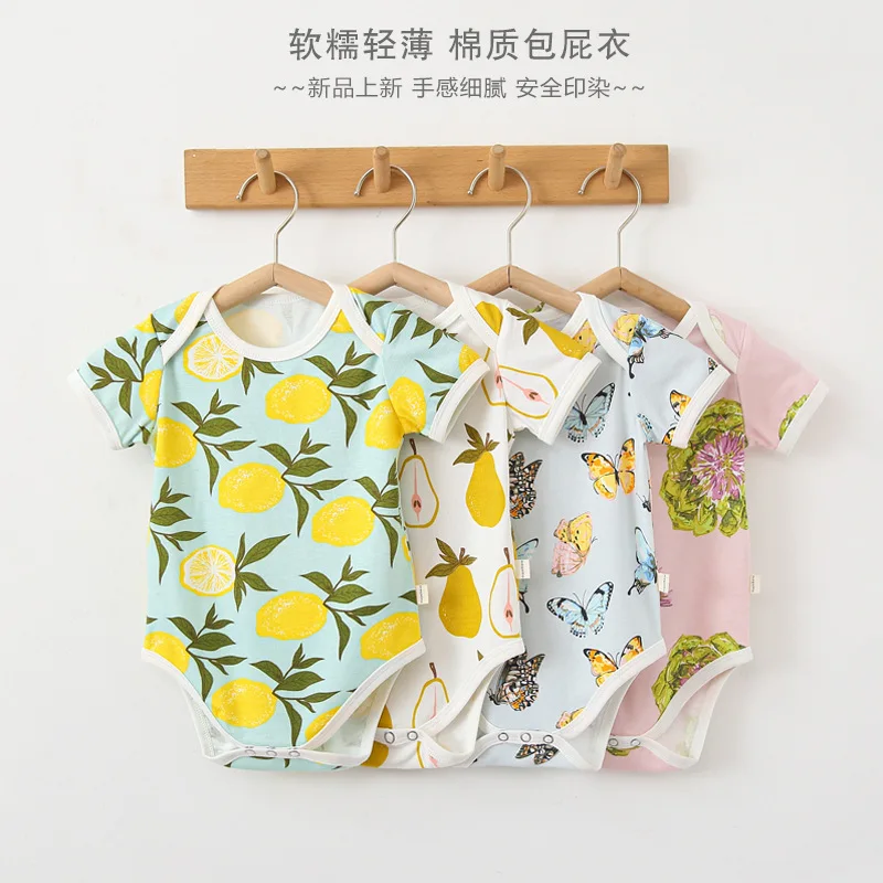 

Baby Bodysuits Summer Thin Short-sleeved Bumcoat Men and Women Baby Cotton Fruit Department of Printing Hajia Crawling Clothes