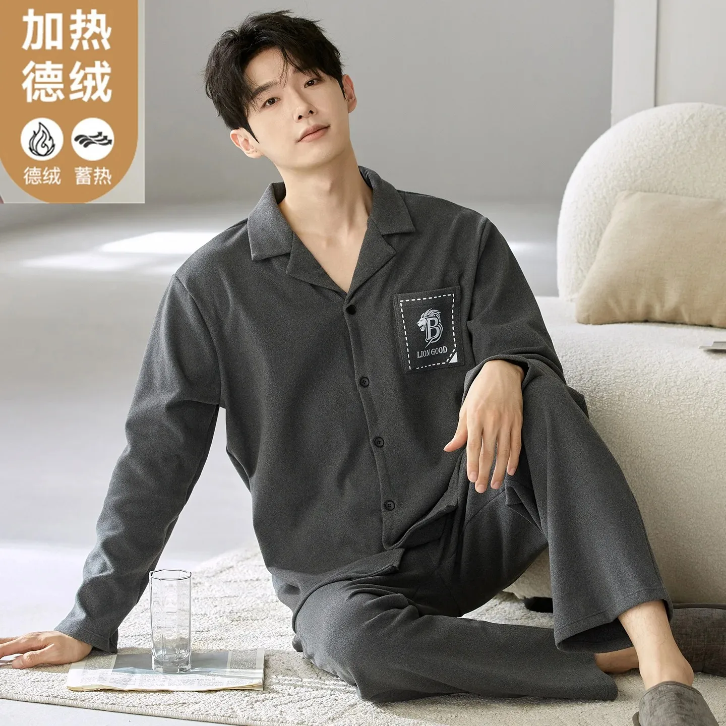 

Осеннее новое мужское тонкое флисовое термобелье, пижамный кардиган, домашняя одежда, костюм для подростков, утепленные пижамы большого размера L-3XL, домашняя одежда