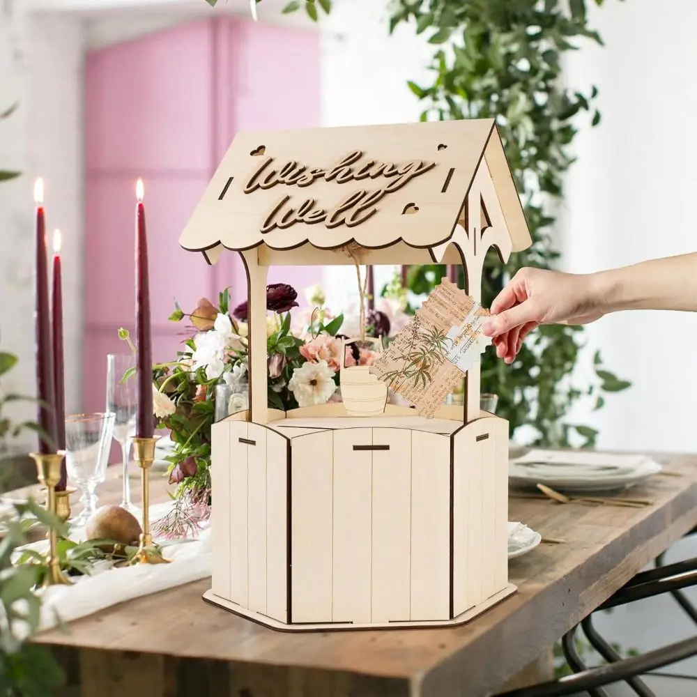 

Durable Rustic Wishes Wedding Card Box Natural Wood Craft Wooden Gift Card Box Handmade Receiving Box Wedding Party