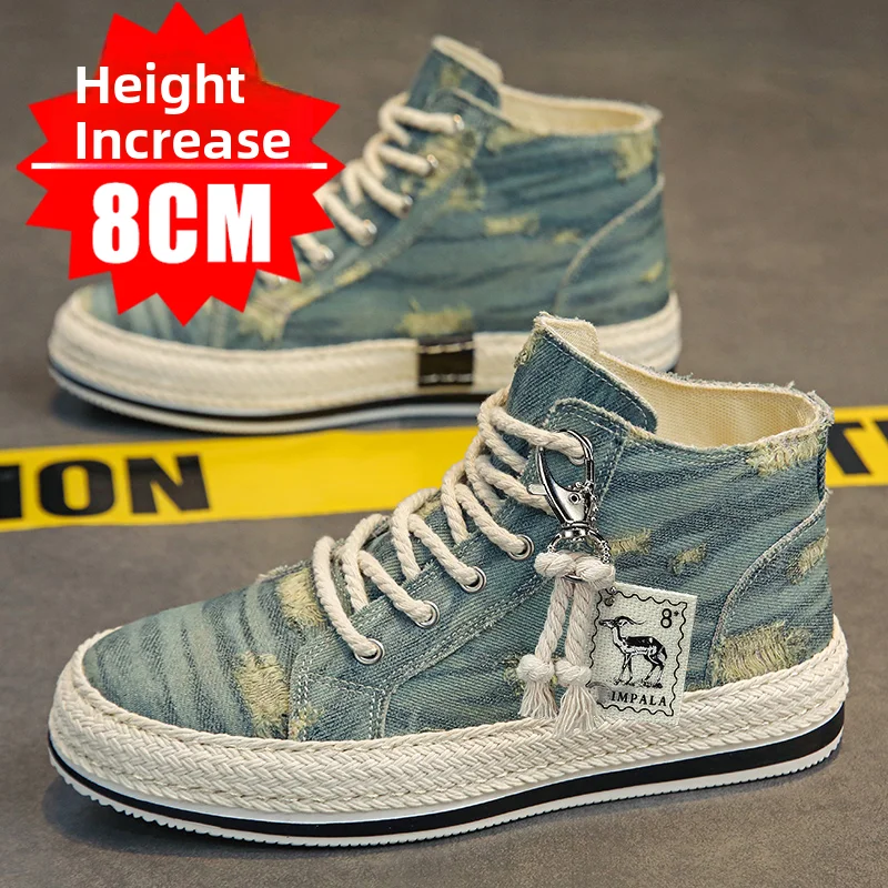 

Мужские повседневные кеды из денима с невидимым увеличением роста на 8 см, дышащие, модные, для отдыха...