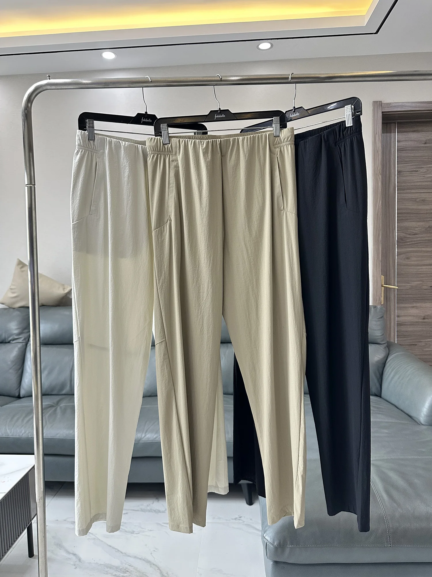Unisex Quick Dry Straight Leg Casual Pants Breathable Comfortable Elastic Waist Long Trousers Summer Fashionable Leisure Wear