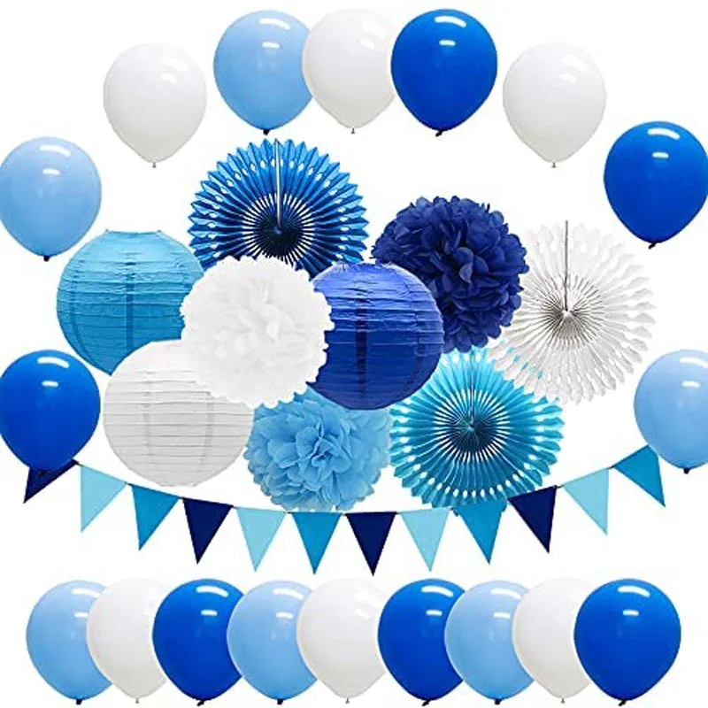 

Birthday Festive Party Decorations 28 Pieces Including Paper Lanterns Hanging Fans Paper Pom Poms Citi Banners and Balloons