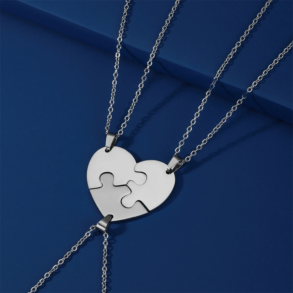 Cazador Stainless Steel 4 pieces Heart Puzzles Pendant Necklace for Women Girls Choker Necklace Jewelry Birthday Friendship Gift