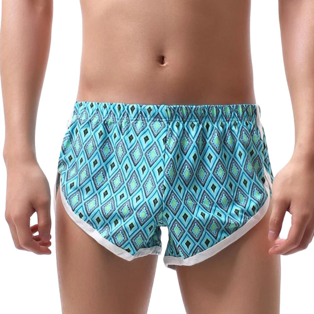 Men Print Loose Boxer Short Breathable Underwear Shorts Middle Rise Side Fork Sexy Lingerie Men's Panties
