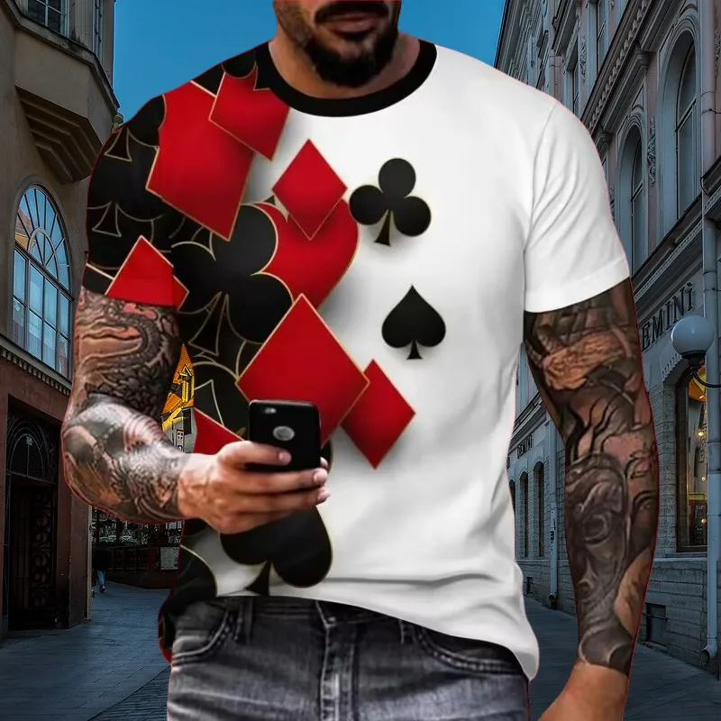 Men\'s T-shirt Hip Hop trend Harajuku Vintage T-shirt Poker 3D printed casual o collar top Summer fashion oversized short sleeves