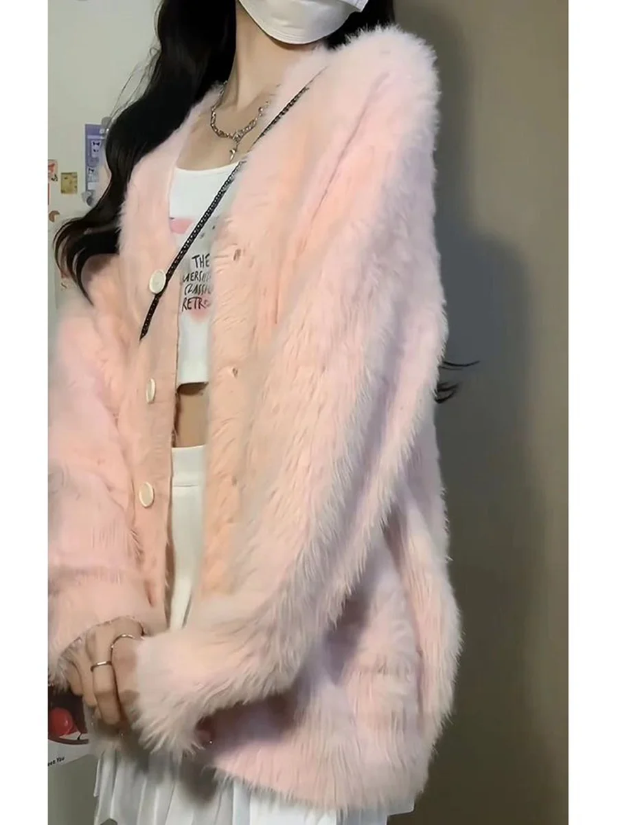 Large Size Mink Velvet Knitwear Outerwear Women's Autumn New Gentle Loose V-ne Soft Knitted Open Cardigan Commute Sle