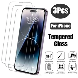 3Pcs Protective glass For iPhone 14 13 12 11 Pro Max XS XR 12 Mini screen protector Tempered glass For iphone 7 8 14 Plus glass