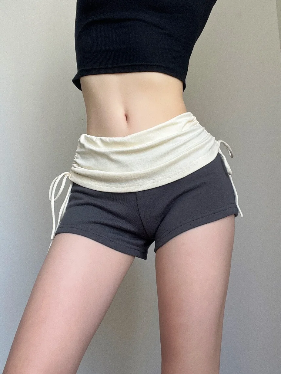 

Pure Desire American Style Sexy Drawstring Shorts Summer Contrasting Color High Waist Niche Sports Slim Wrap Hip Shorts D452