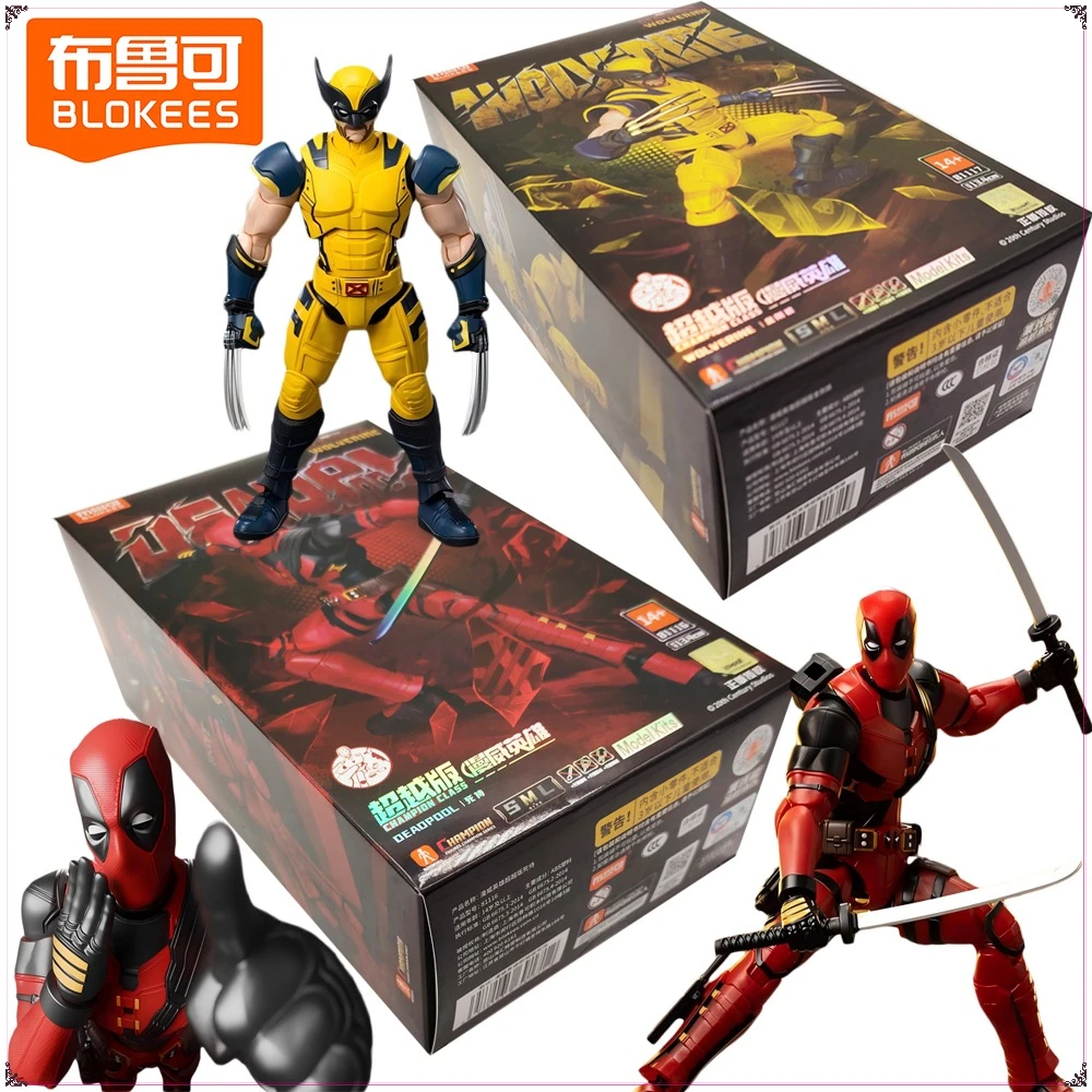 

Genuine Blokees Marvel Champion Class Series Action Figures Wolverine Deadpool Model Assembled Toys Desktop Ornament Kids Gifts