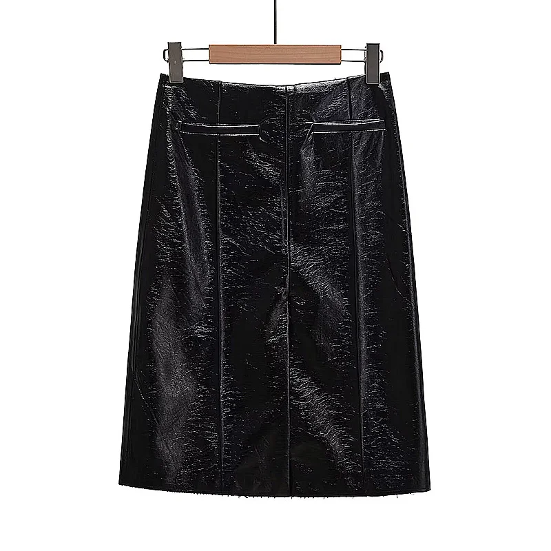 Dames Lente Vintage Zwarte Leren Rok Mode Hoge Taille Pu A-Lijn Streetwear Koreaanse Stijl Dames Casual Chique Rokken Mujer