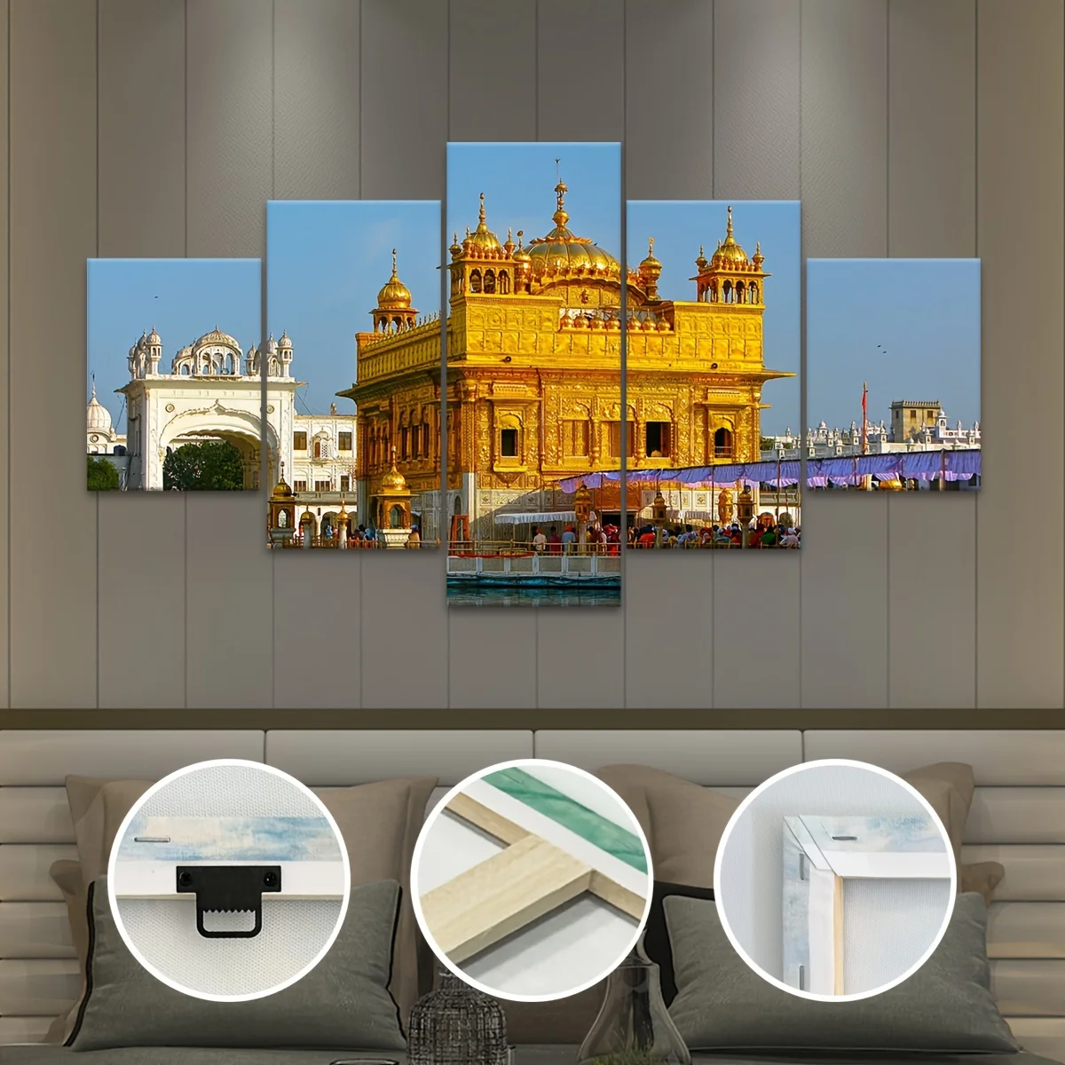 5 قطع مؤطرة الهند الشهيرة بناء Amritsar الذهبي معبد عرض قماش المشارك ، الفن للديكور المنزل ، نمط جدار ديكور فني #1