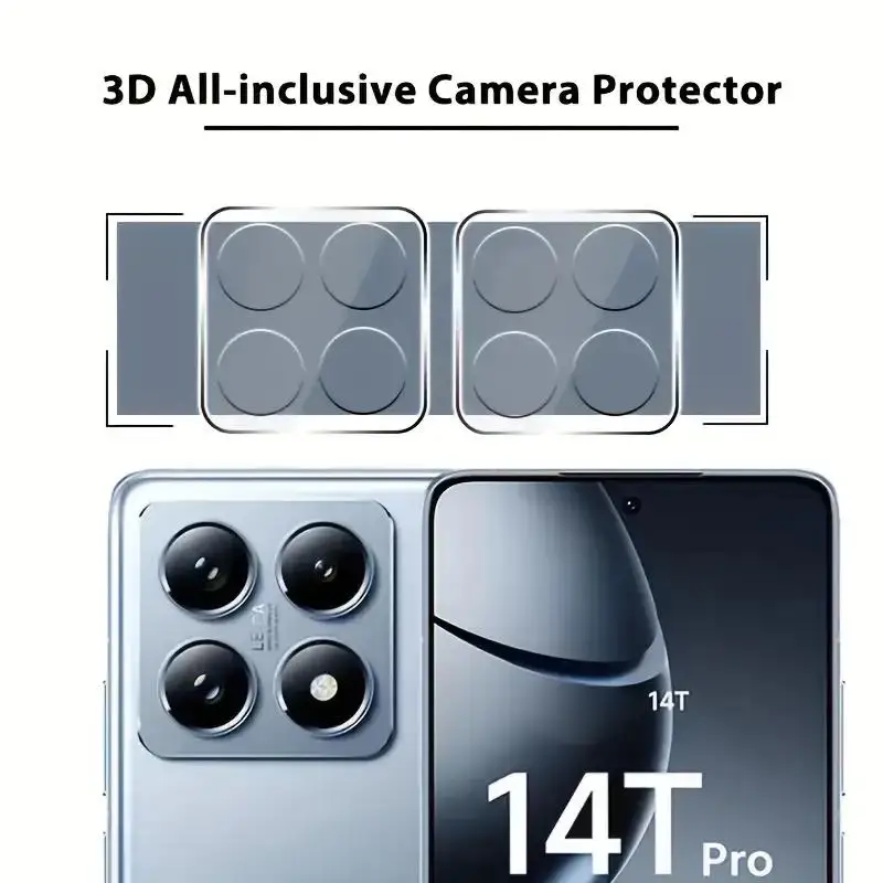 Protecteur d'objectif 3D transparent, 3 pièces, pour appareil photo Xiaomi Mi 13T 14T Pro Poco X6 X7 F6 Pro, couvercle en verre trempé, Protection complète