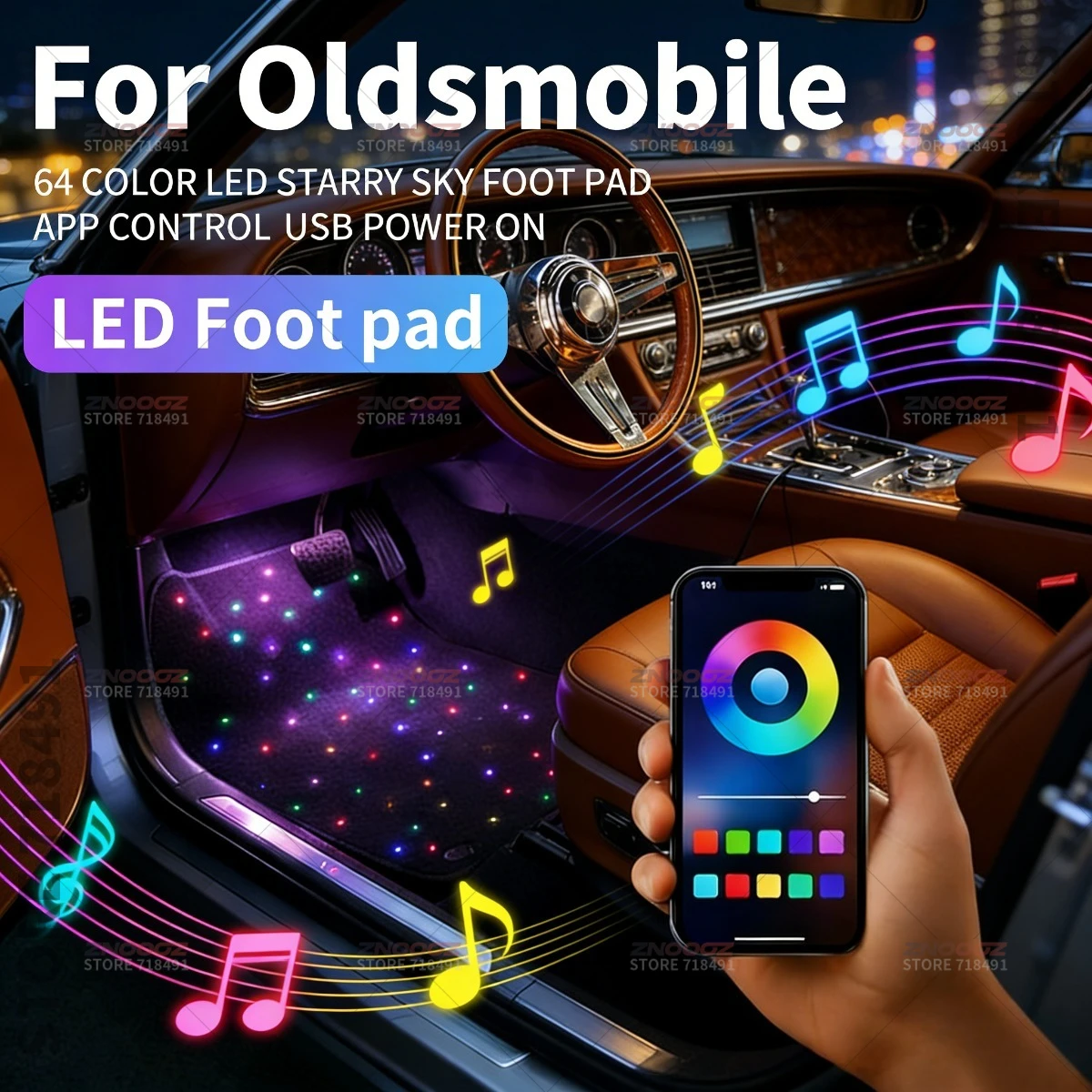 For Oldsmobile Silhouette Achieva Ciera Custom Cruiser Delta 88 Toronado Vista USB Car LED Starry Sky Foot Mat DIY Can Be Cut