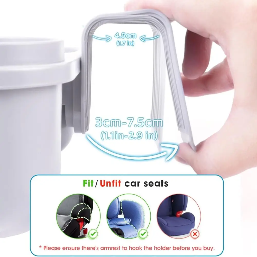 Universal Child Cup Holder Snack Tray Anti-Slip Cup Slot Side Hanging Kids Cup Holder Organizer 2 Compartments Kids Car Seat Cup
