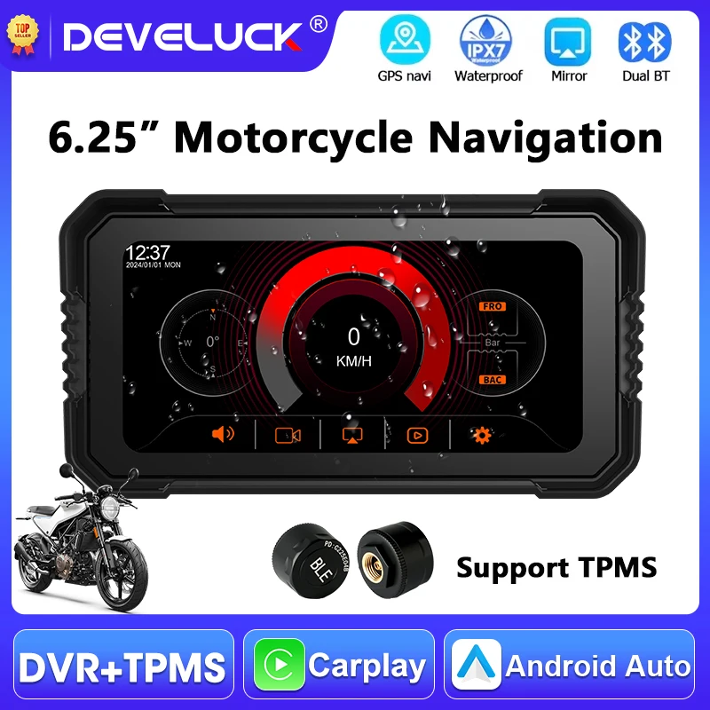 Ecran-tactile-gps-portable-625-pouces-pour-moto-compatible-carplay-etanche-ipx7-avec-enregistrement-tpms-dvr