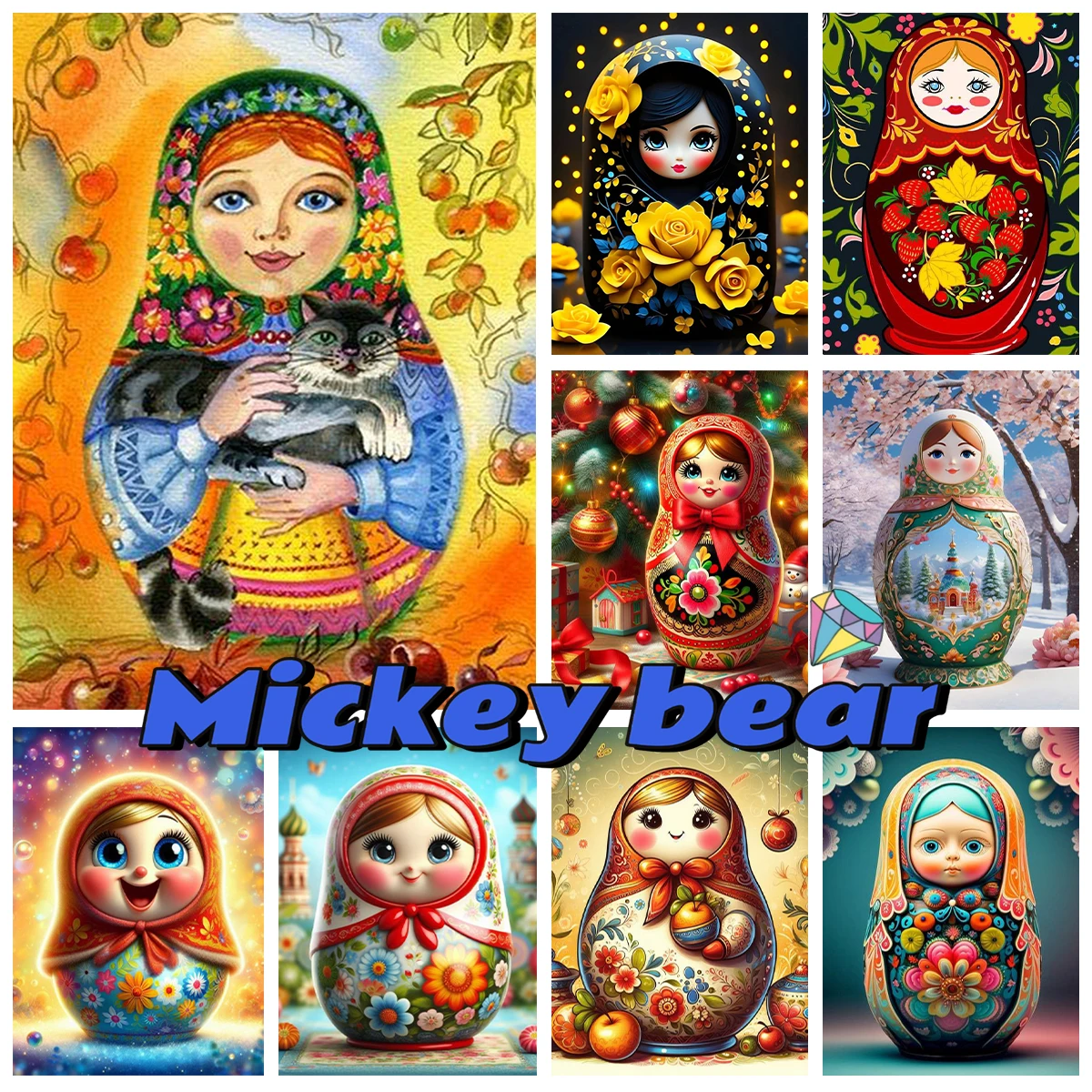 Matryoshka Doll Diy Diamond Painting Cartoon Dolls Picture Diamond Embroidery Interesting Kids Gift Home Decor Mosaic Painting