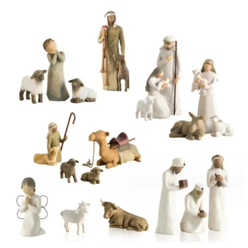 Holy Family Figurine Easter Religious Jesus Nativity Set Hand-painted Statue Ornaments Room Crafts Home Decoration