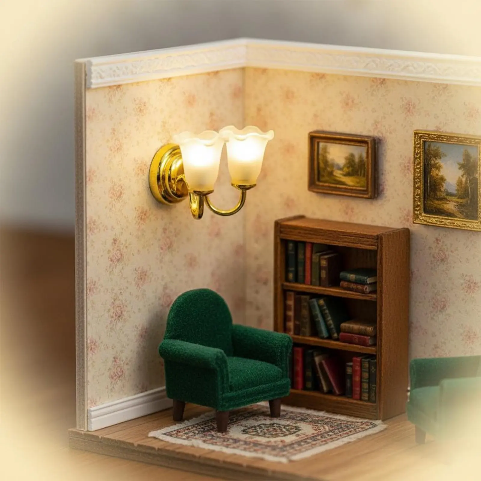 

Double Head Dollhouse Wall Lamp Illuminates Miniature Floral Wall Sconce Dollhouse Brightness Fixture Collector Quality